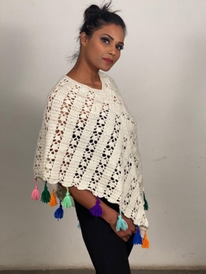 DR Handmade White V Neck Ponchos