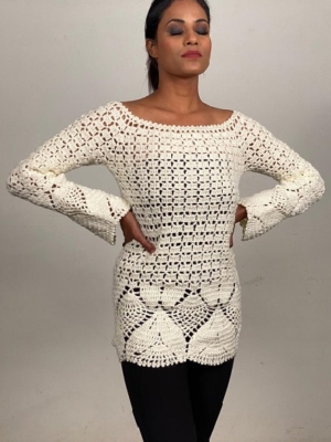 DR Handmade Full Sleeve White Long Top